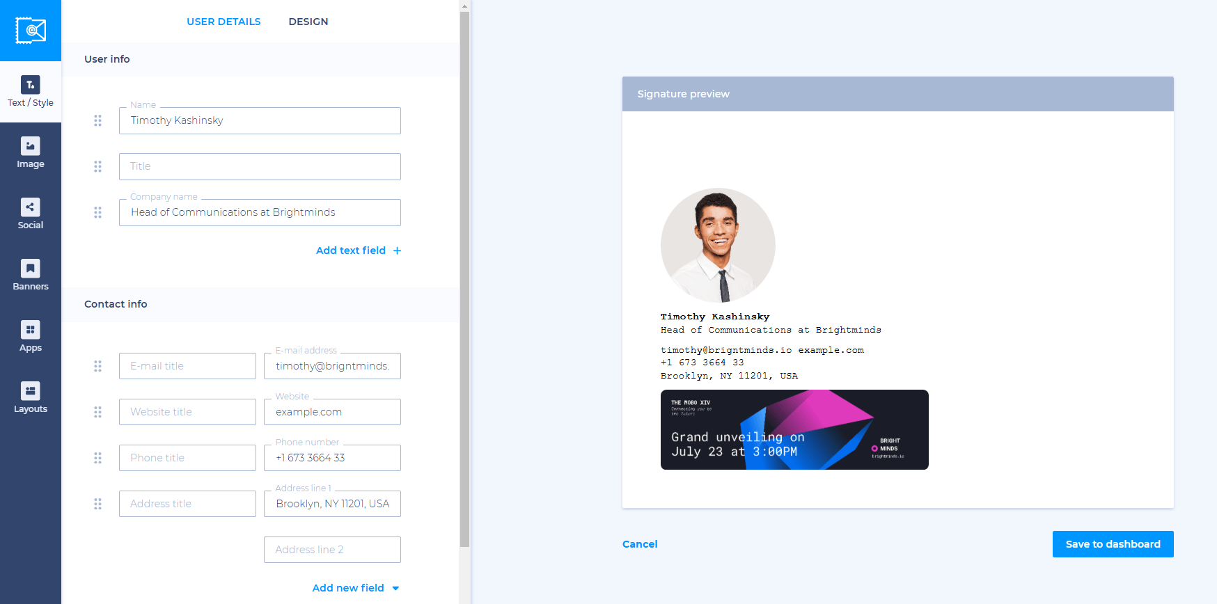 clickable contact elements in eail signature