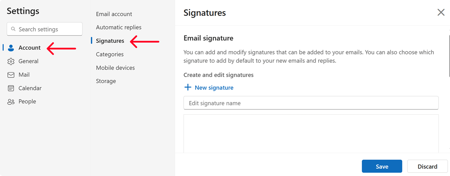 Go to Account and select Signatures