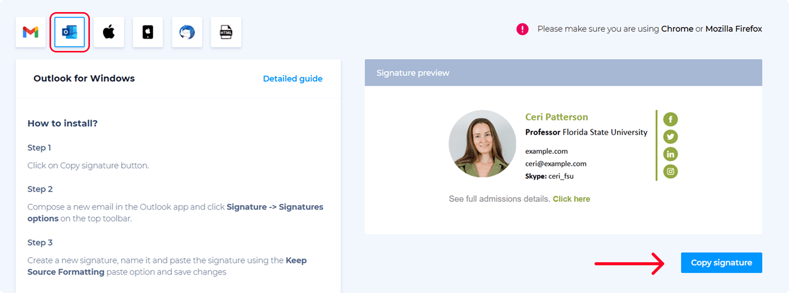 Paste a signature you copied from Newoldstamp