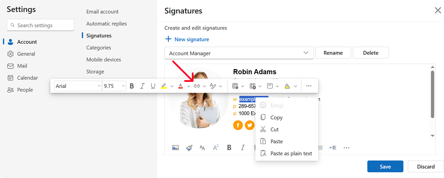 Select your signature and highlight the text