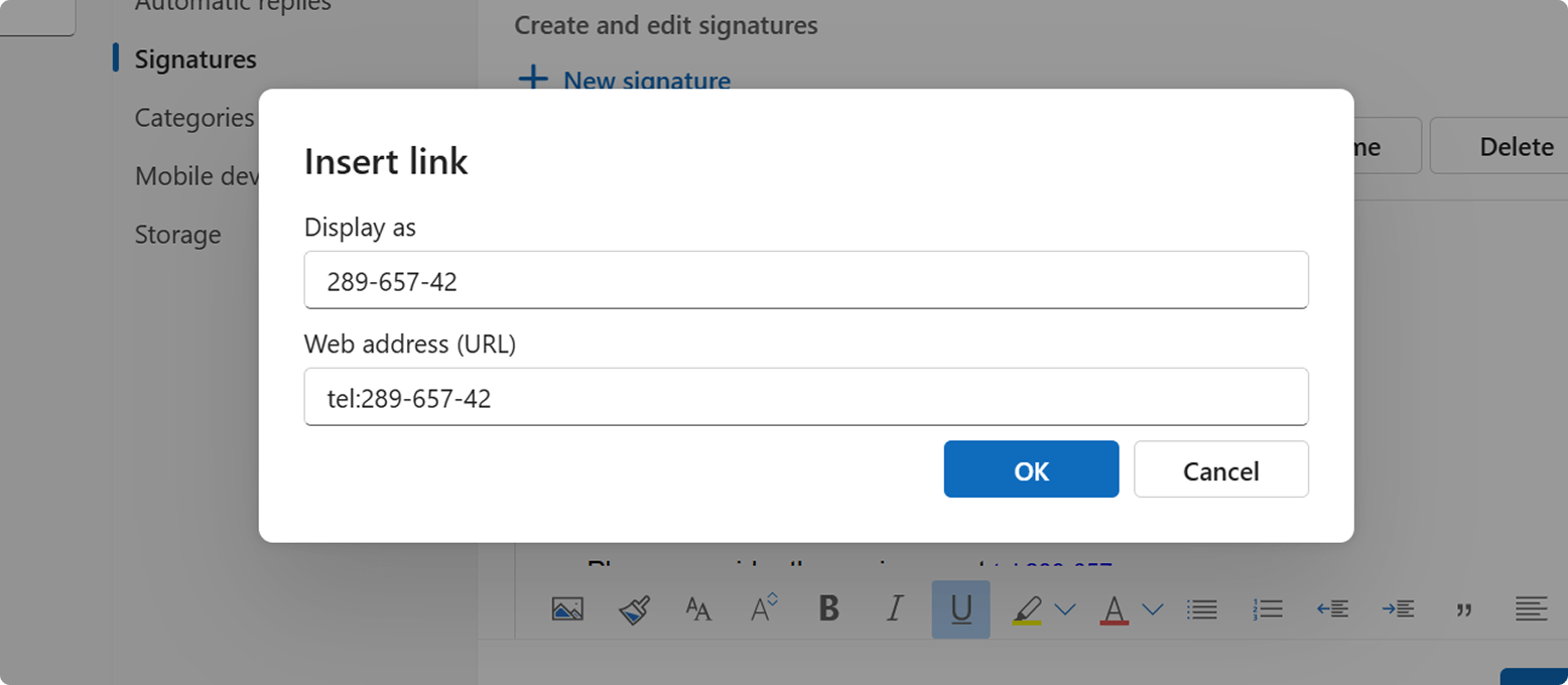 Make youe email signature phone number clickable