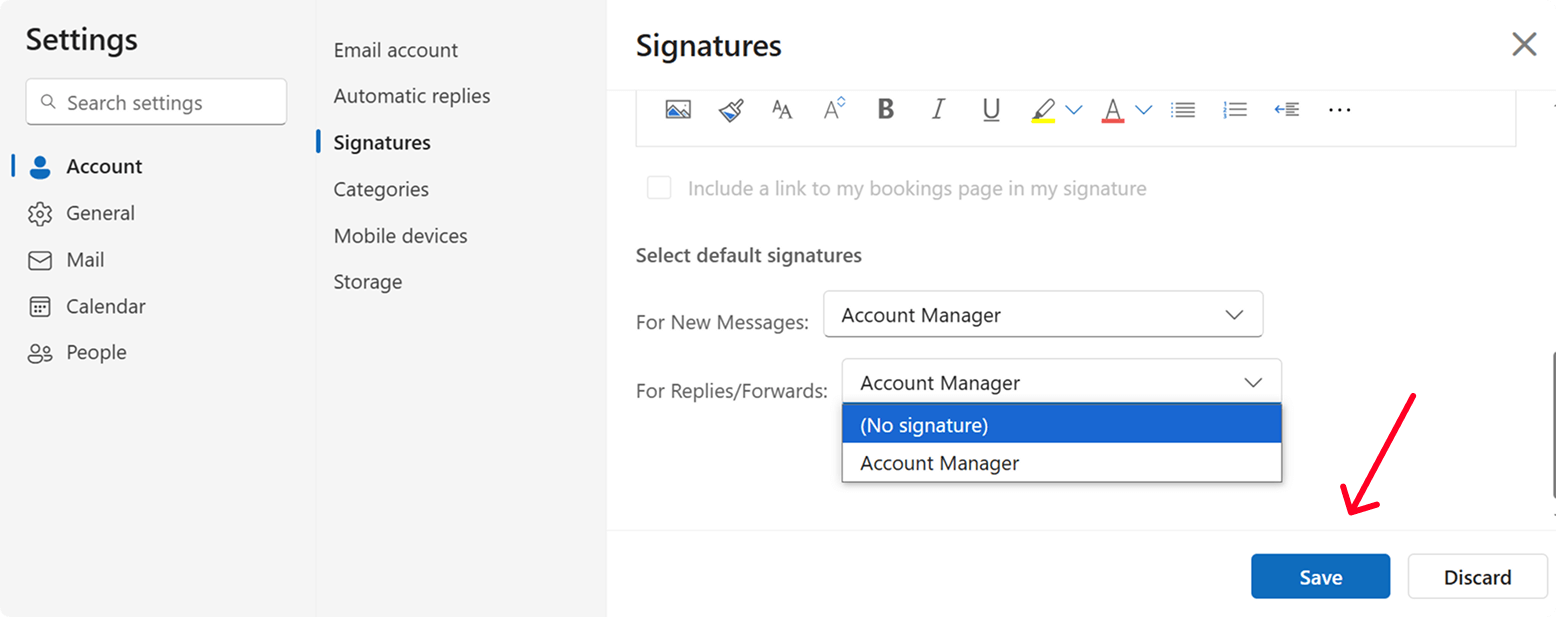 Choose default signature