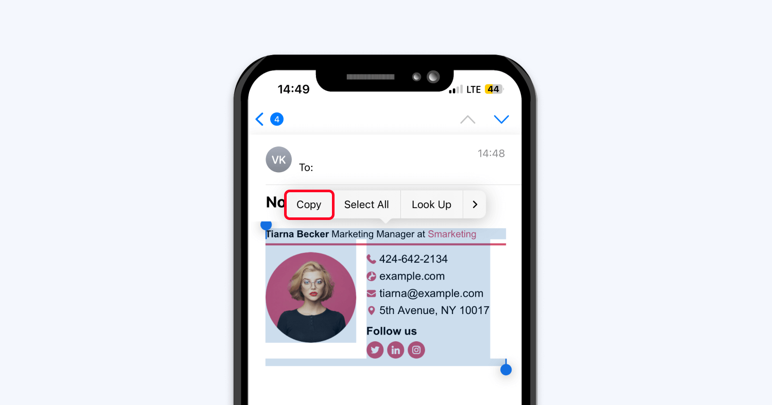 Copy the HTML signature