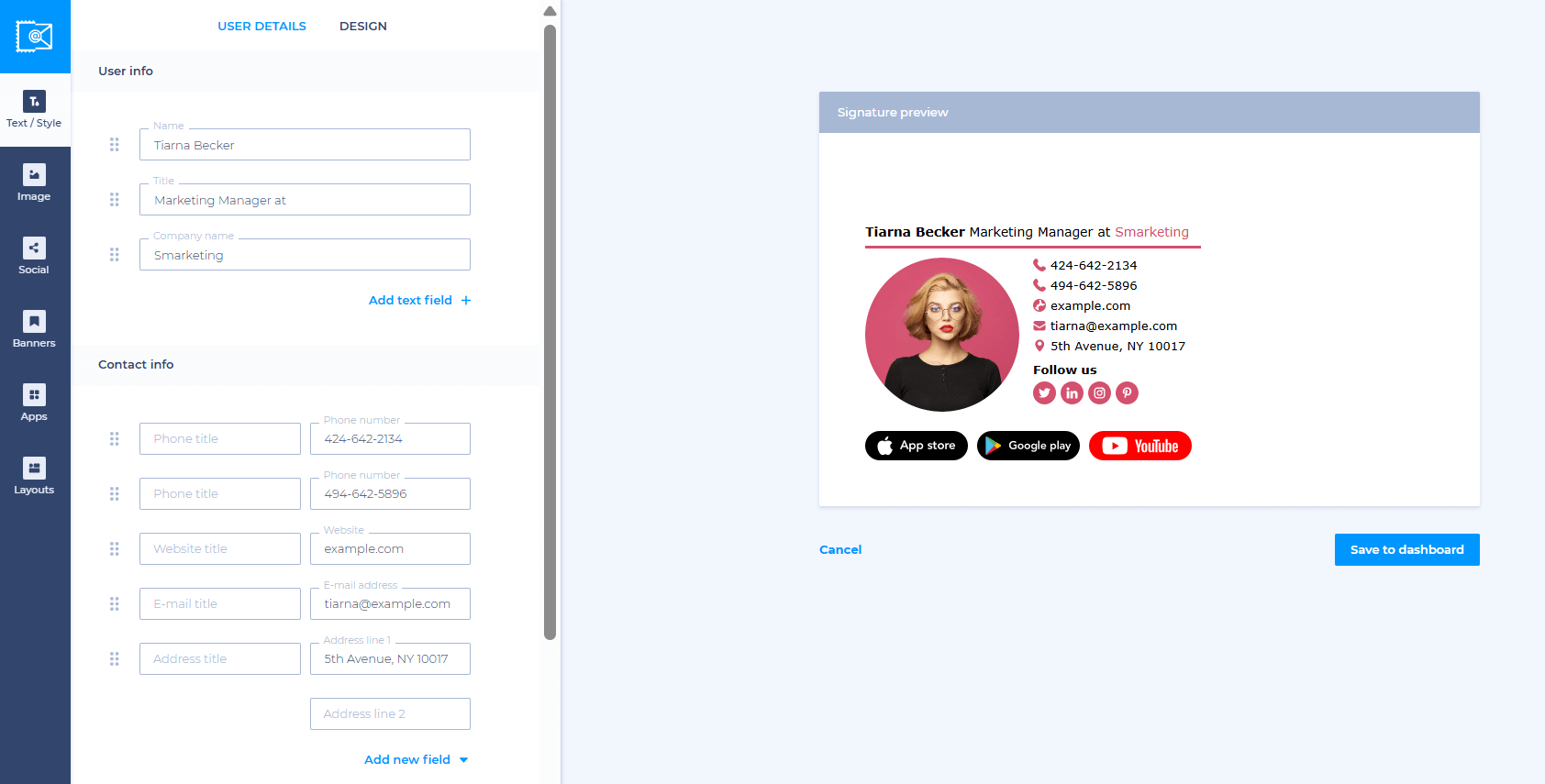 Contact details html email signature newoldstamp
