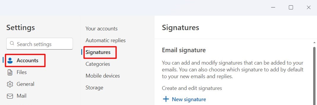 account signatures outlook
