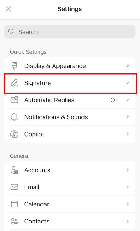 signatures ios outlook