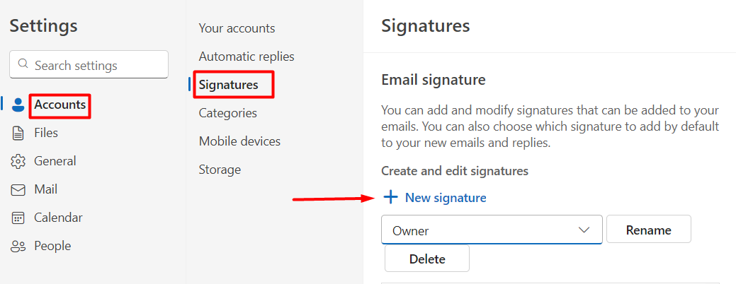 outlook add new signature