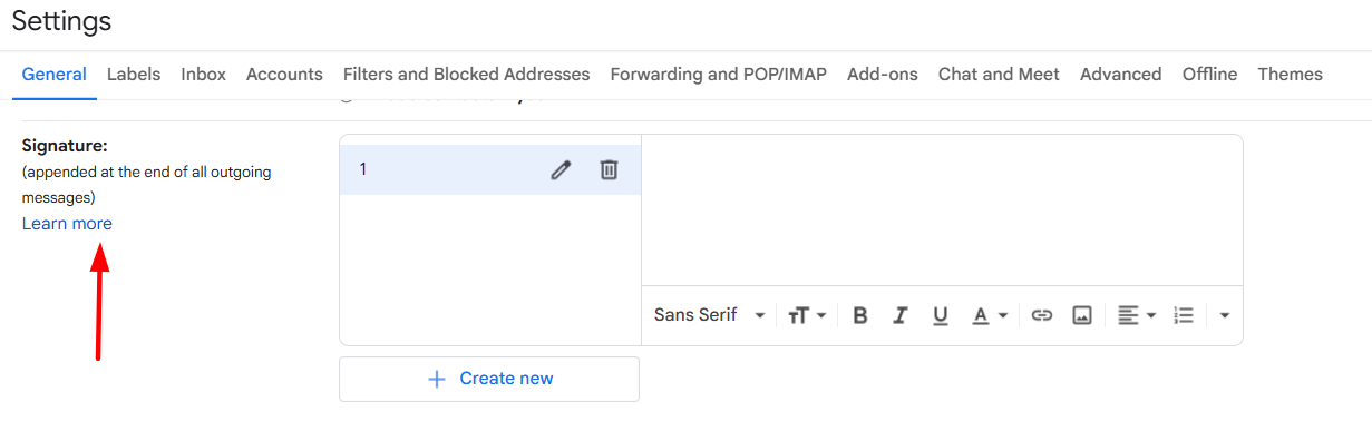 Signatgure section Gmail