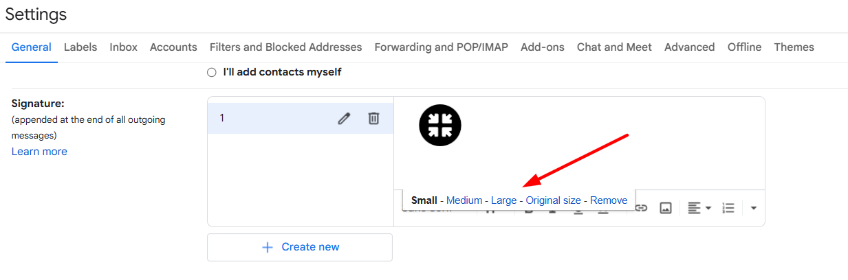 Logo size Gmail email signature