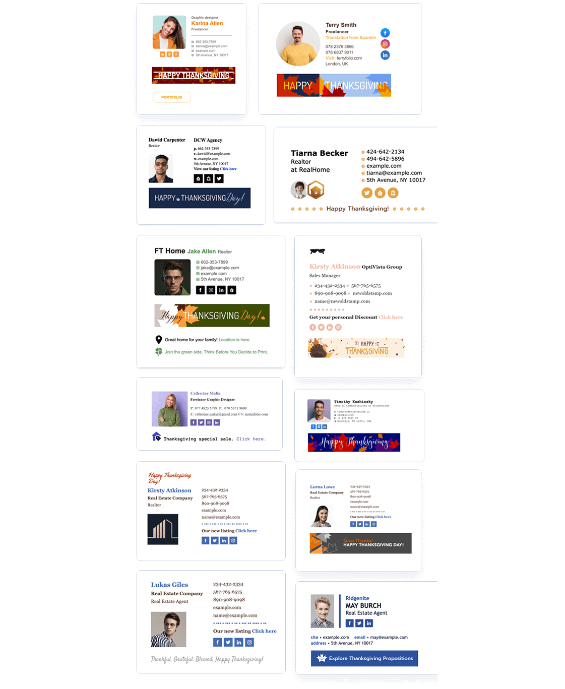 Thanksgiving holiday email signature examples with holiday banners