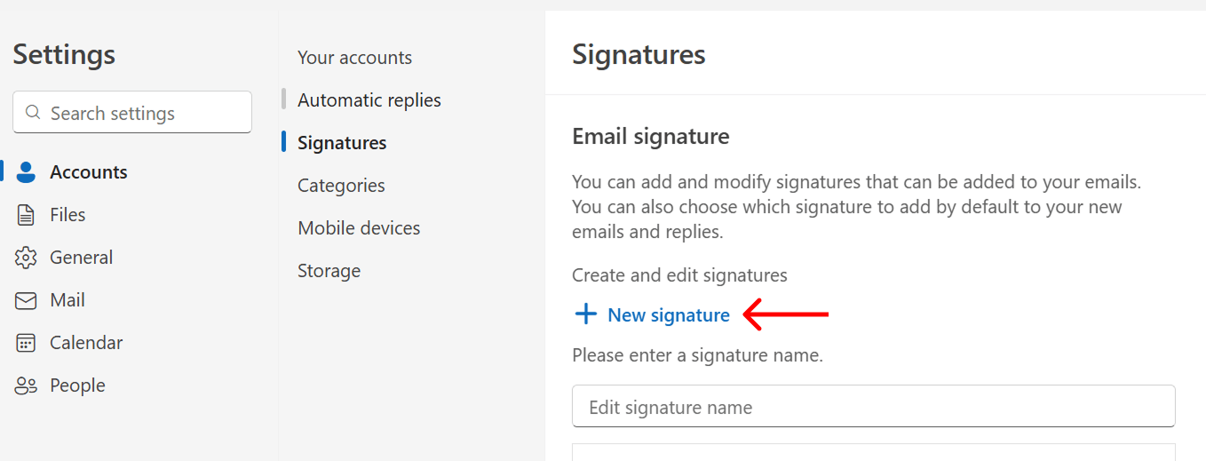 Create new signature outlook