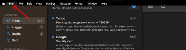 top menu bar apple mail 