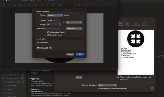 resize logo email signature Apple Mail