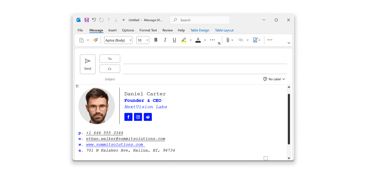 Test the Signature by Composing a New Email