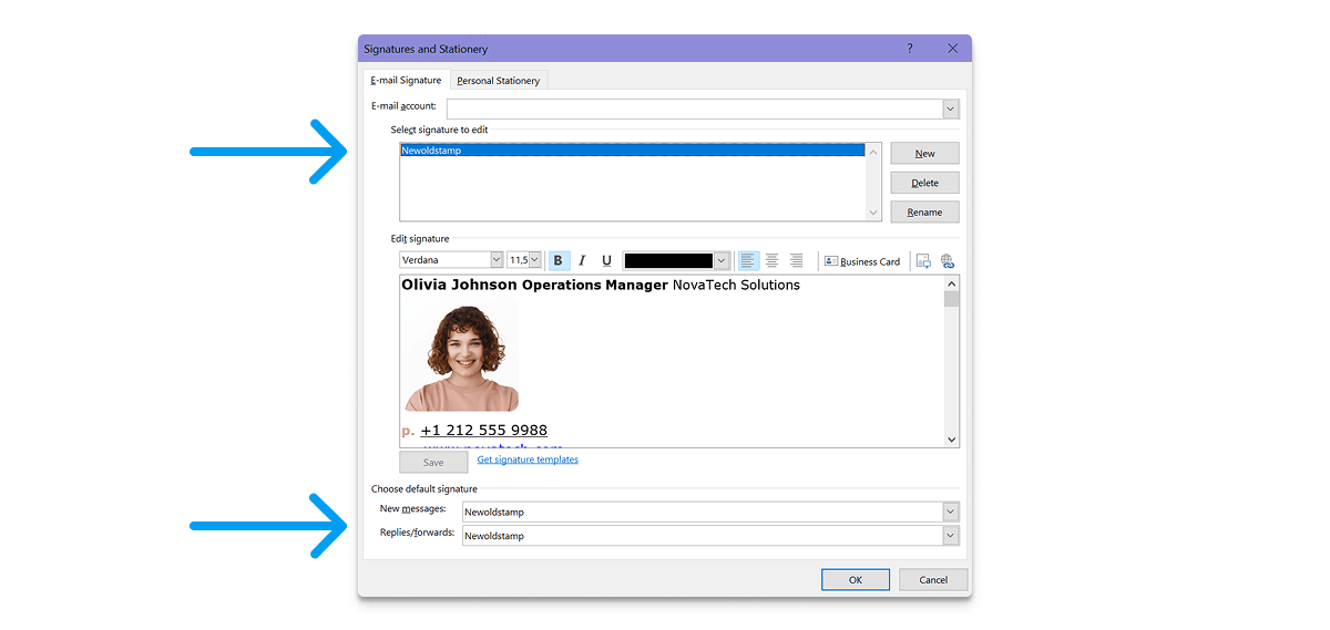 Verify Automatic Signature for New Emails and Replies