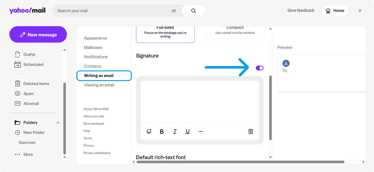 Enable Signature. Turn on the signature option