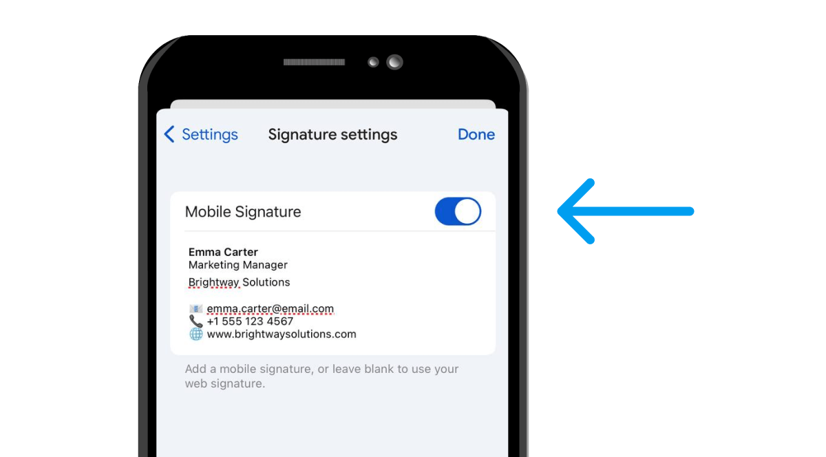 Enable mobile Gmail Signature