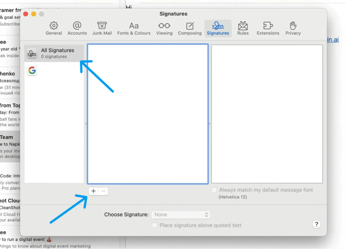 Choose an account for Email Signature in Apple Mail