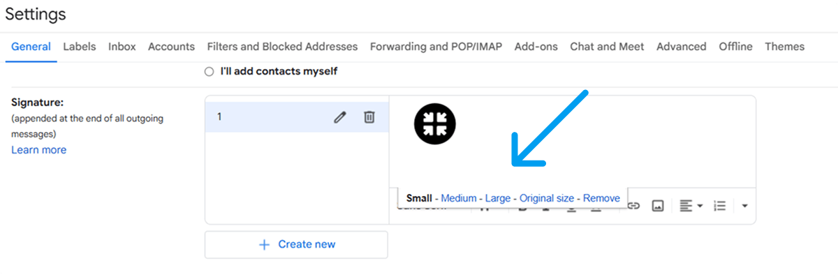 Choose the size of the logo in email signature