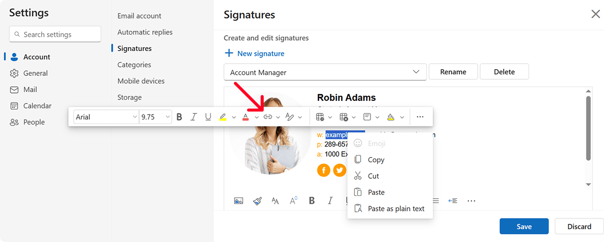Select your signature and highlight the text
