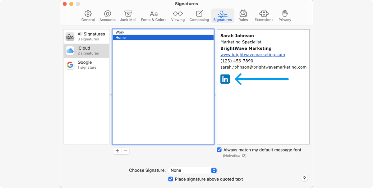 Apple Mail Email Signature Settings