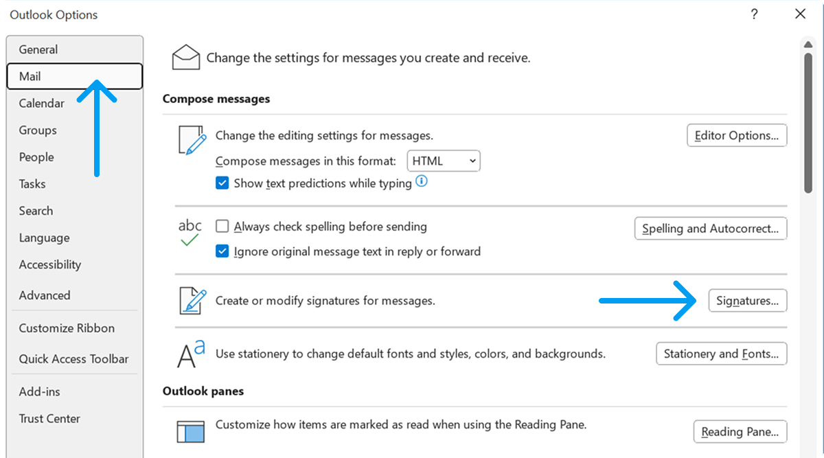 Go to the Mail Section in the Settings Window