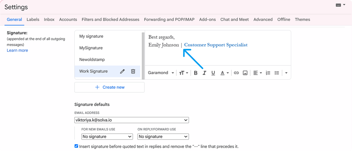 Paste a Vertical Line in Email Signature in Gmail