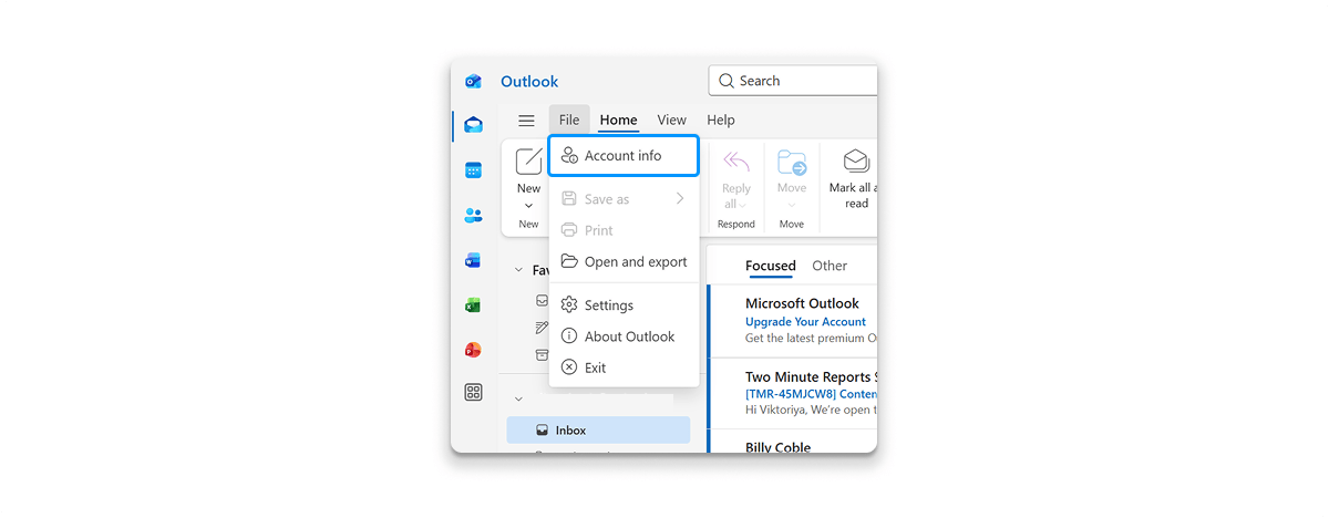 New Outlook Account Info Navigation