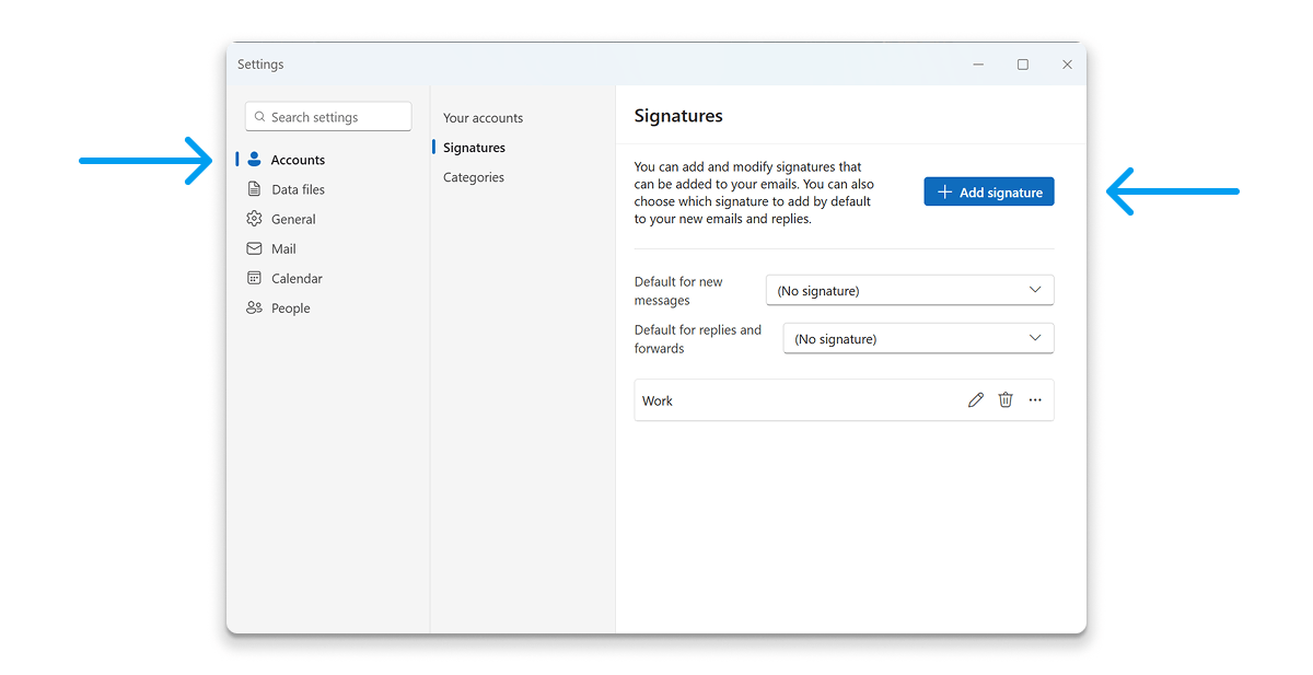New Outloook Signature Editor Navigation