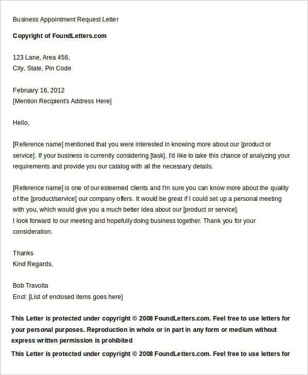 Sample Request Letter For Meeting Appointment With Client Images