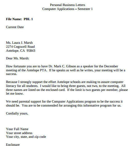 Personal Business Letter Sample