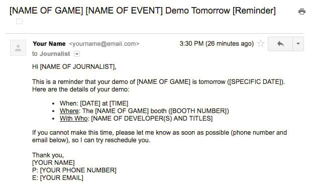 event email reminder/ demo