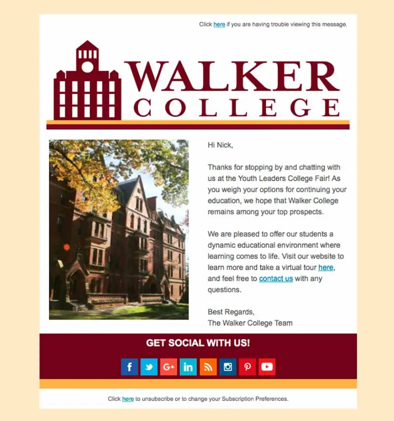 Email example by Walker College