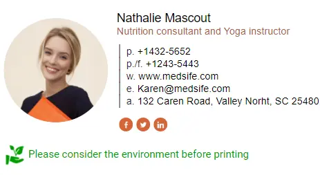 Nutrition consultant and Yoga instructor email signature
