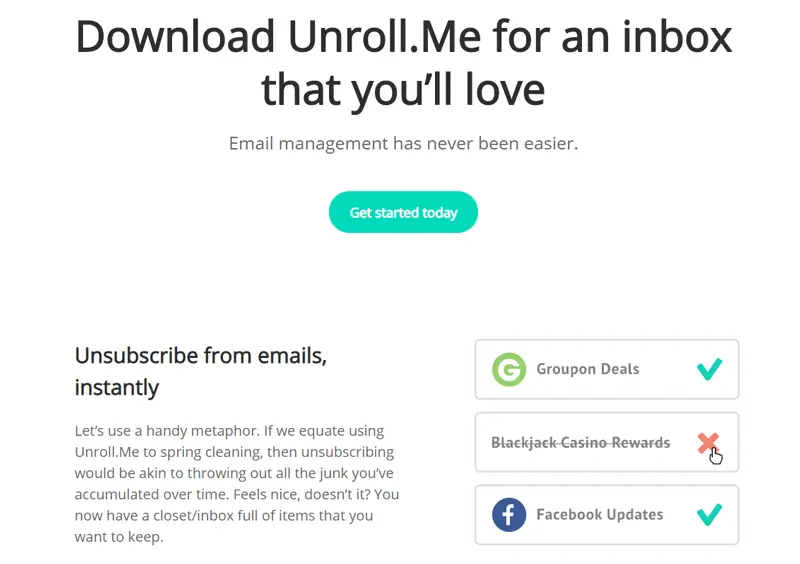 Unroll me feature page