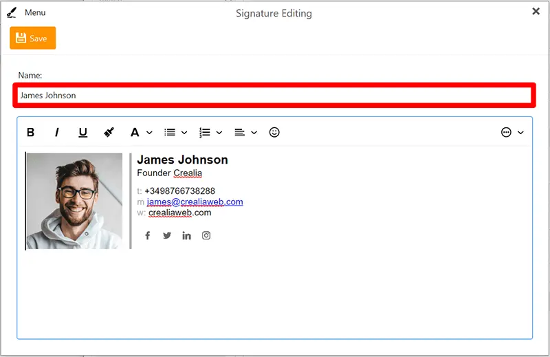 Editing a new signature or inserting an existing one