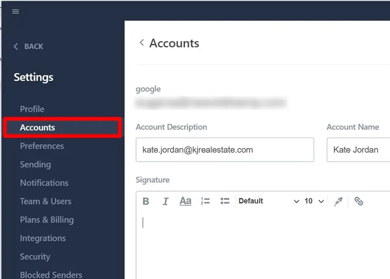 Polymail Account settings