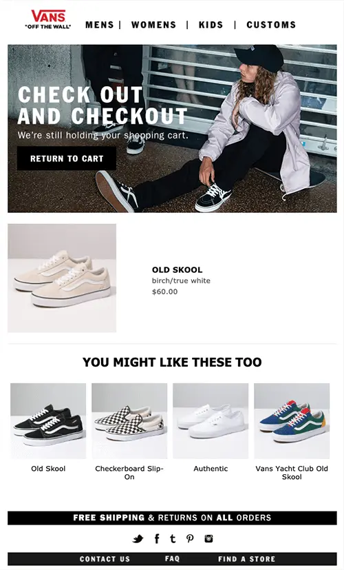 Cart abandonment email by Vans