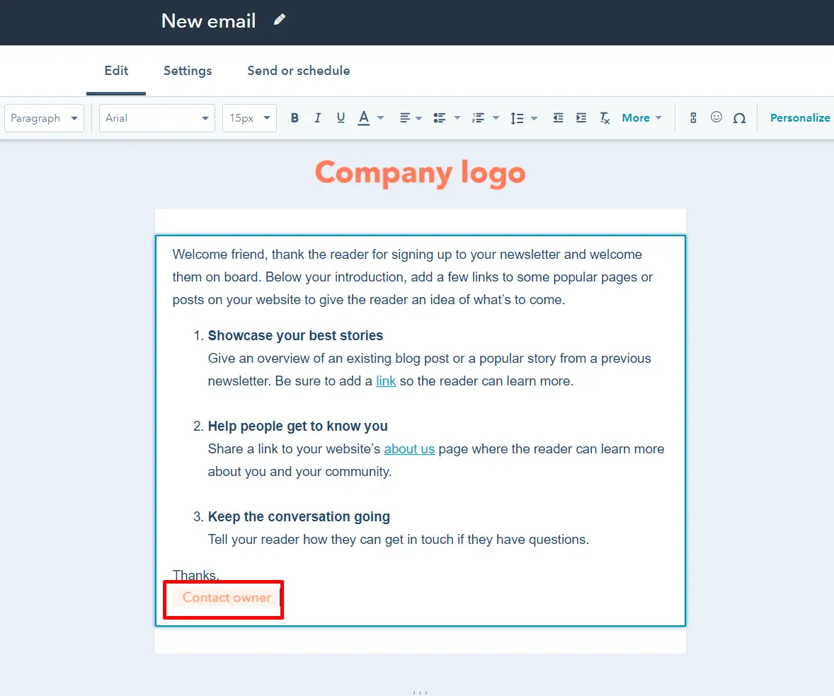 Personalization Token is installed in HubSpot email