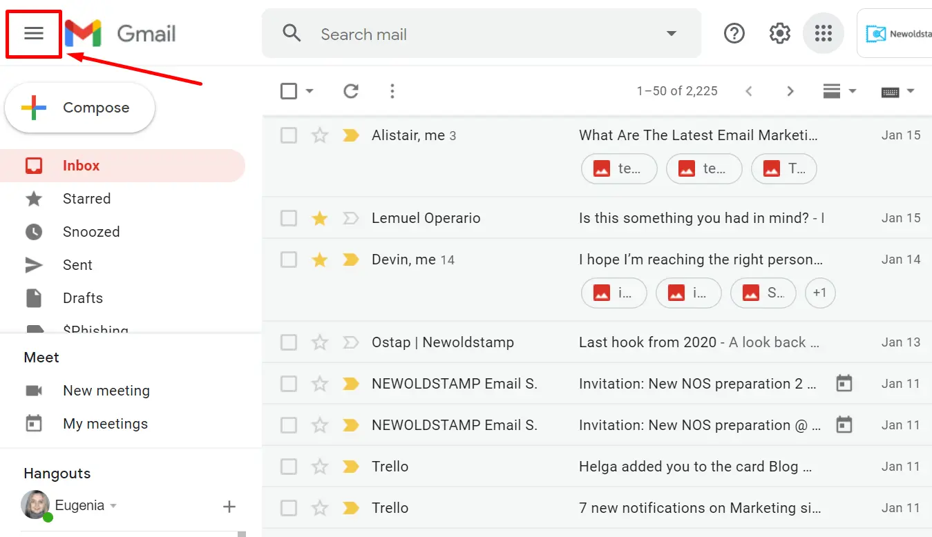 How to hide the main menu in Gmail