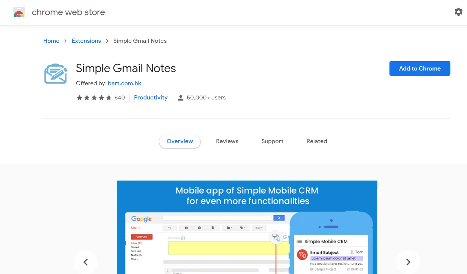 Simple Gmail notes extension