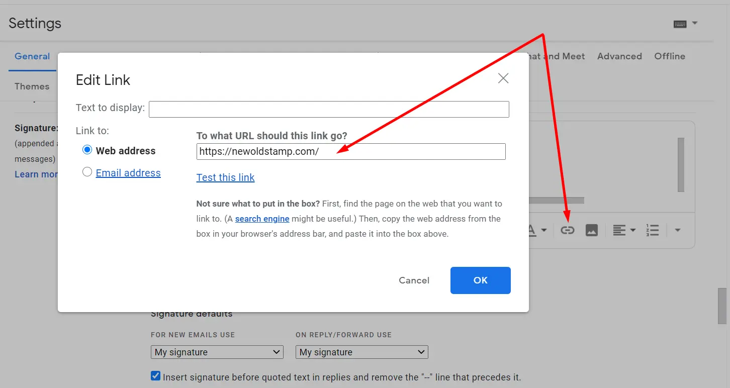 Adding link to social media icon in Gmail