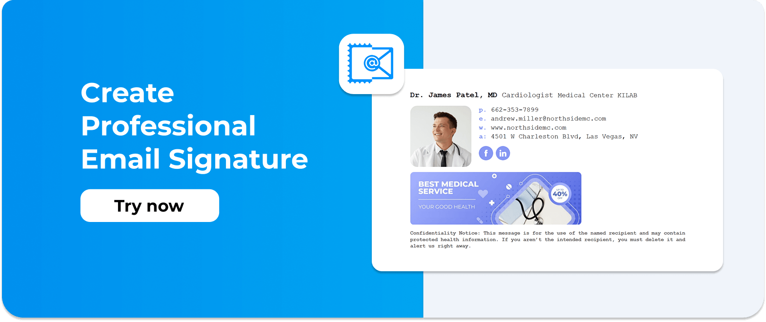 An example of a HIPAA compliant email signature with a HIPAA email disclaimer created in Newoldstamp