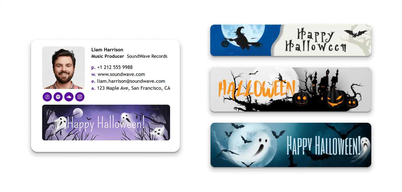 Halloween holiday email signature banners with festive greetings