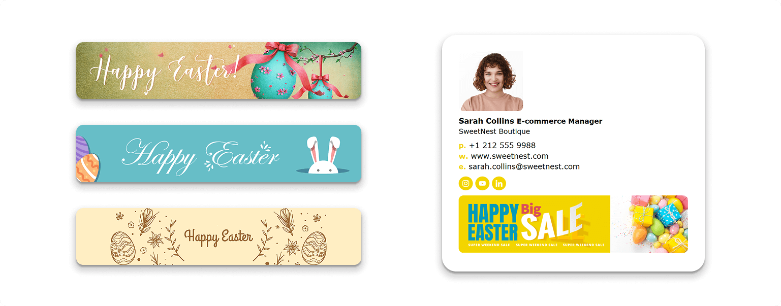 An Easter holiday email signature example to promote an Easter sale