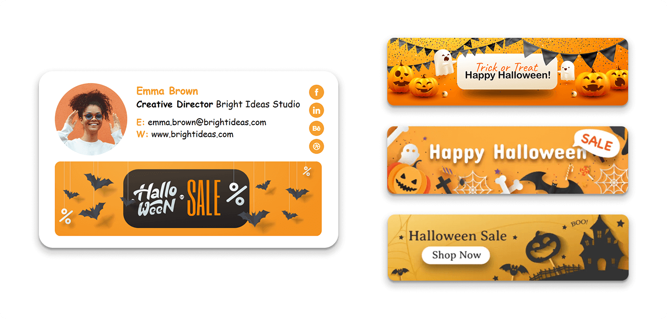 An elaborate Halloween holiday email signature example to promote a sale