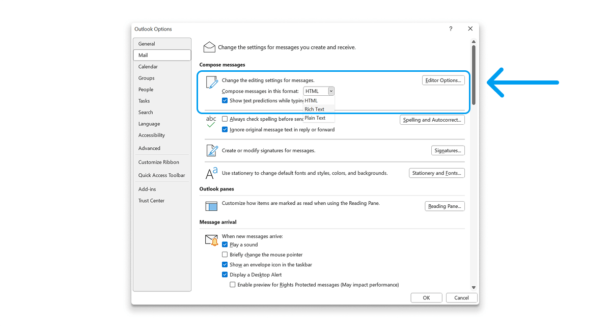 Check Outlook Format – Plain Text vs HTML